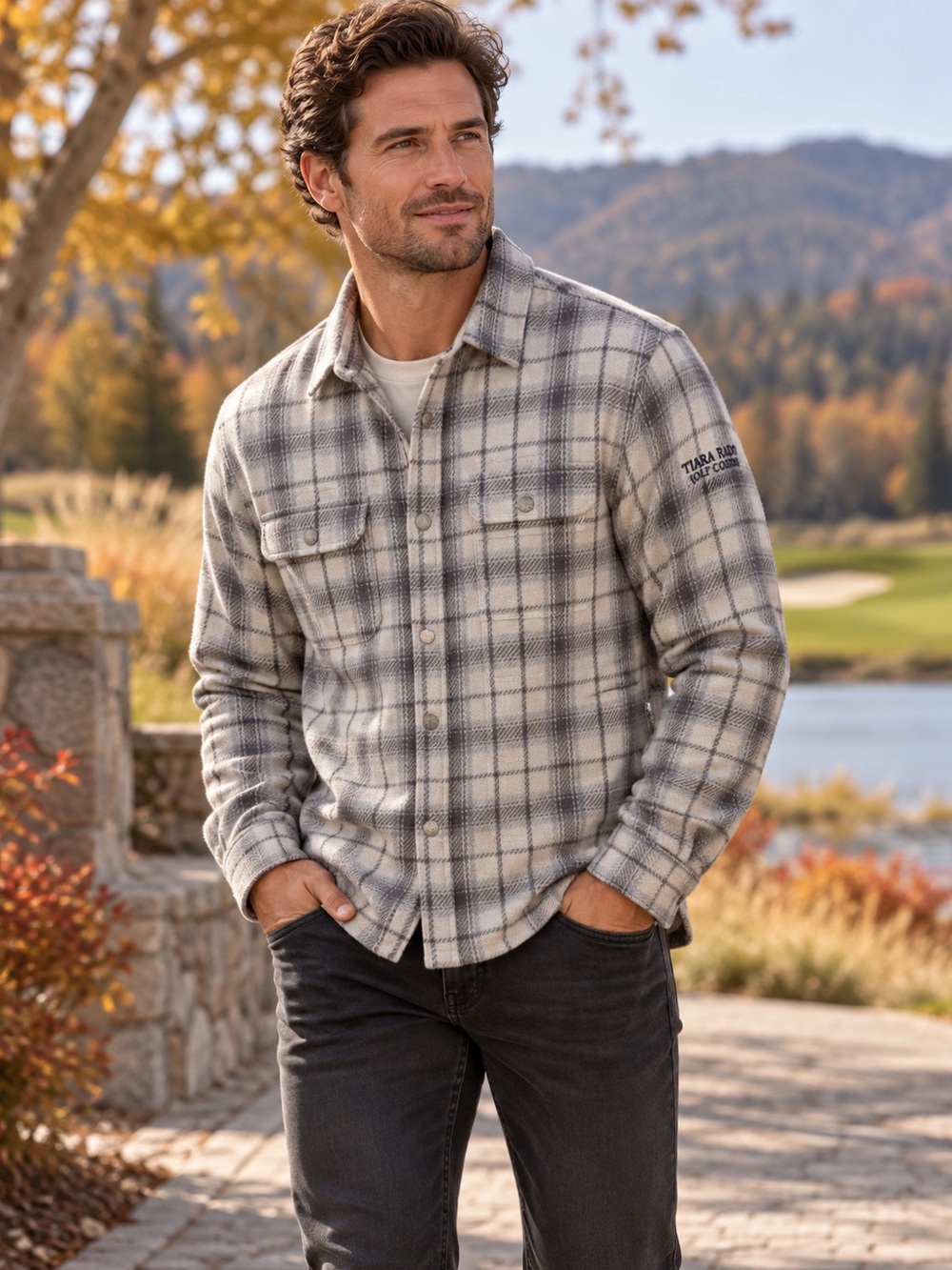 LINKSOUL Seawool Blanket Shirt Men’s M Gray Plaid LS4154 Tiara Rado Golf